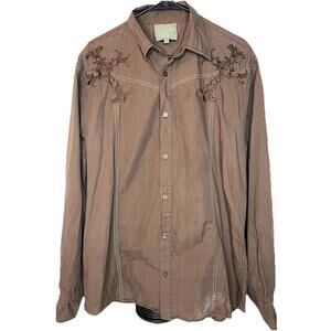 Vintage Roar Long Sleeve Button-Down Shirt Brown, Embroidered Men’s Size XL